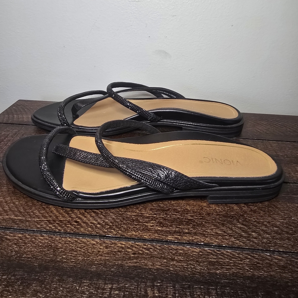 Vionic Womens Prism Sandal Black 9 Rhinestone Gem Sparkle Leather Strappy - Picture 6 of 13